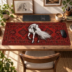 Beyaz At Vintage Halı Desenli Mouse Pad