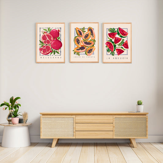 Meyveler 3'lü Çerçeveli Kanvas Set