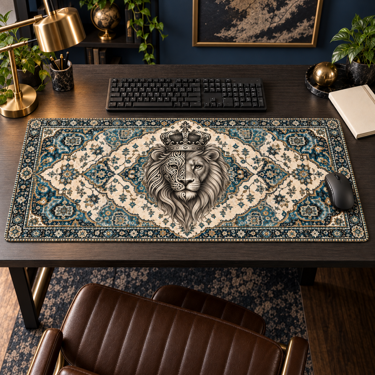 Kral Aslan Turkuaz Halı Desenli Mouse Pad