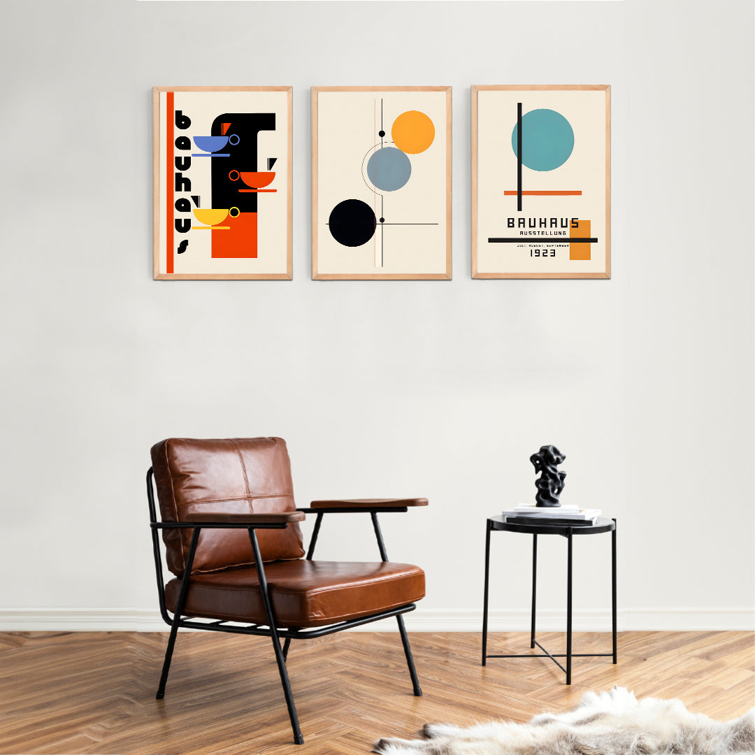 Bauhaus Ahşap Kanvas Tablo 3'lü Set