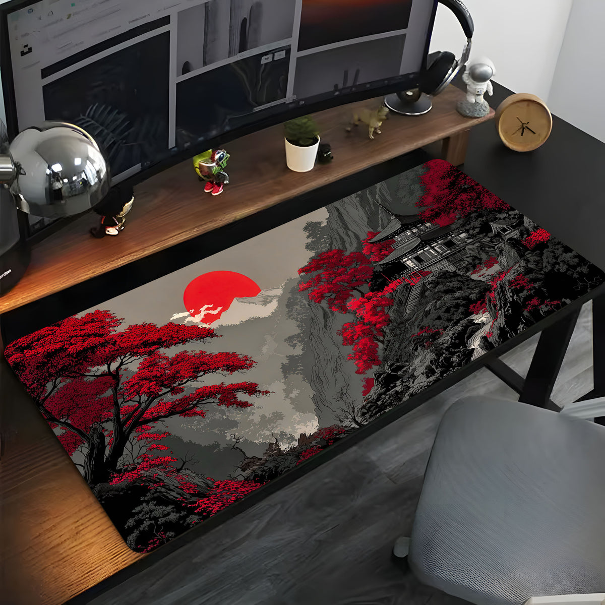 Japon Sanatı Temalı Büyük Boy Mouse Pad – Sakura Ağaçlı Minimal Tasarım