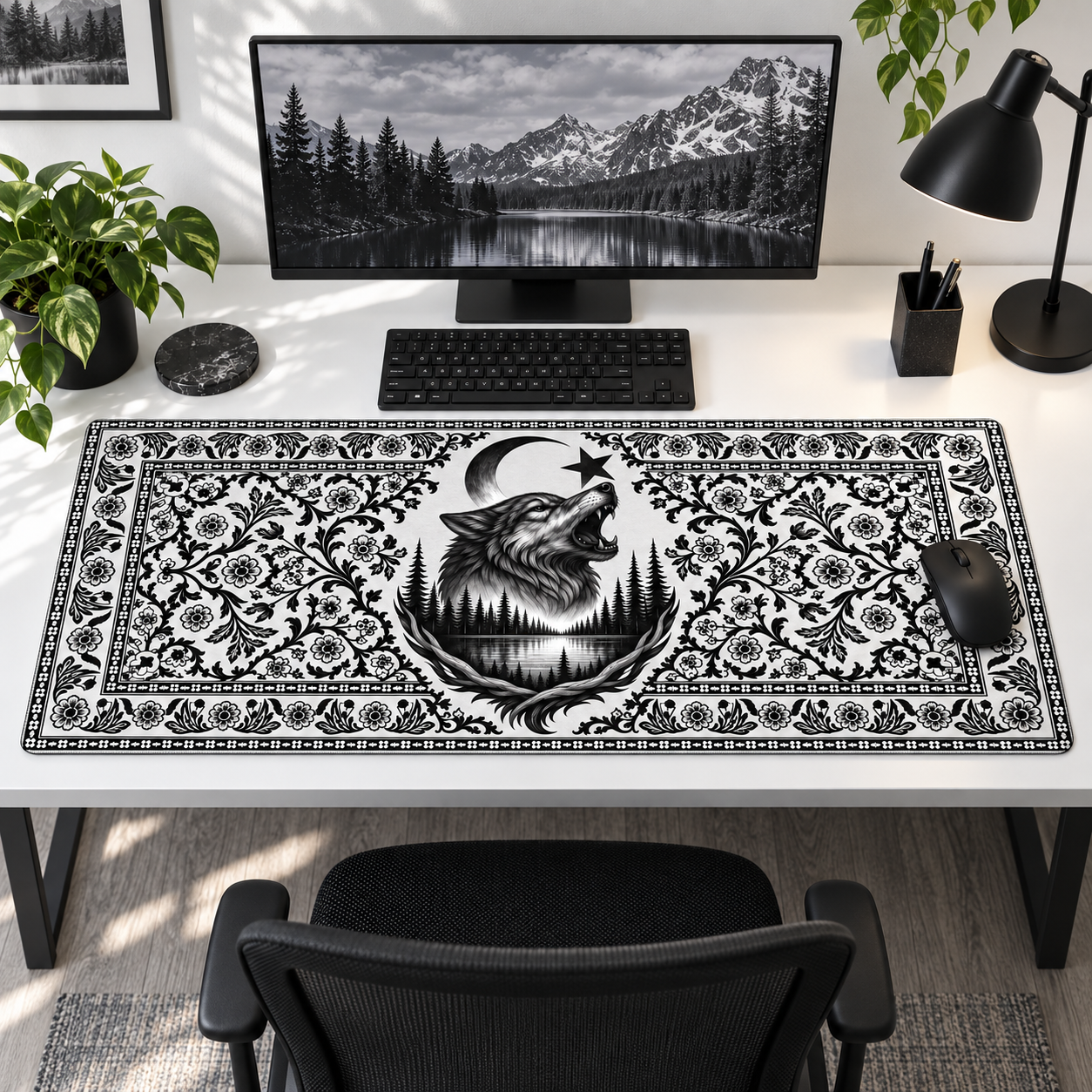 Bozkurt Ay Yıldız Siyah Beyaz Kilim Desenli Mouse Pad