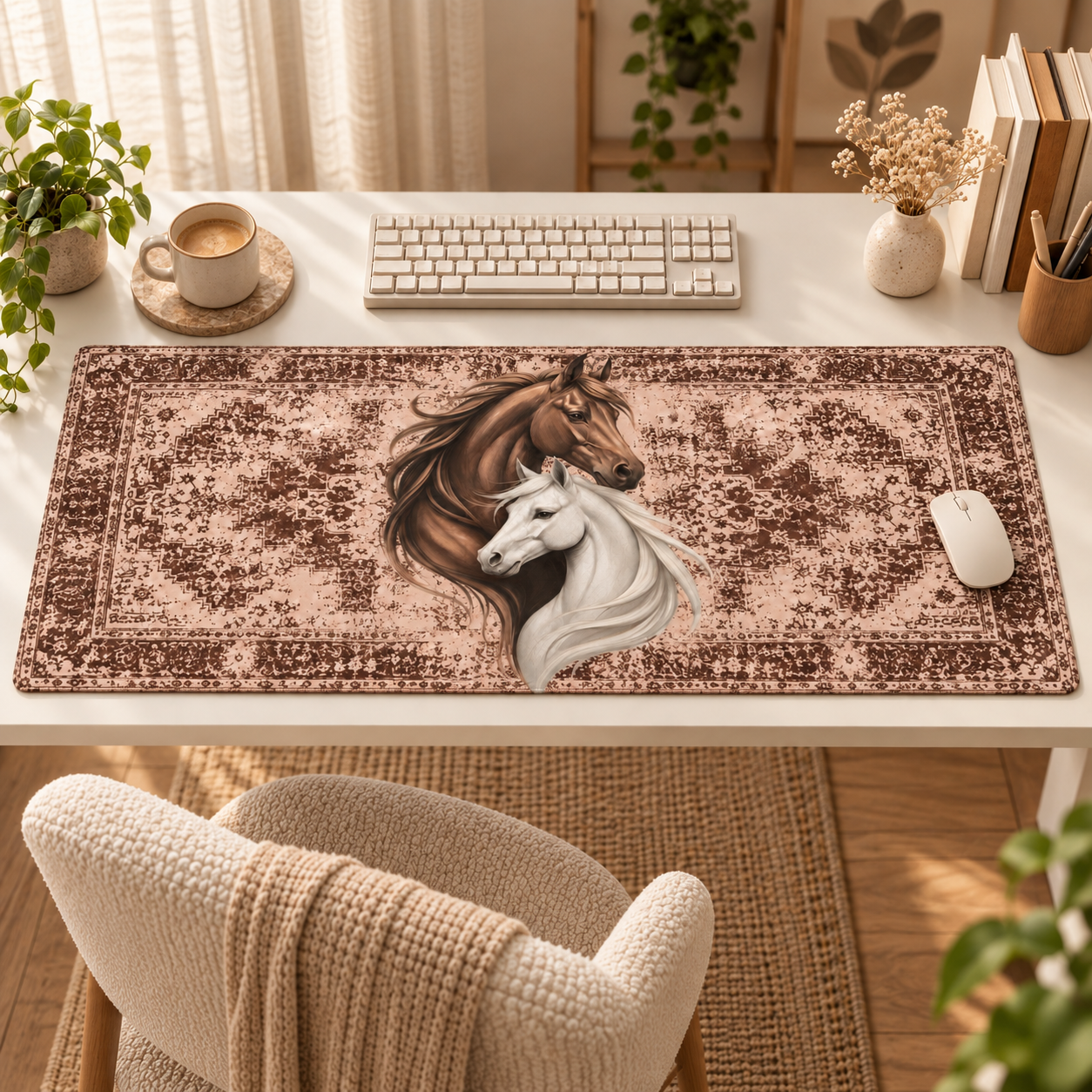 İkiz Atlar Vintage Halı Desenli Mouse Pad