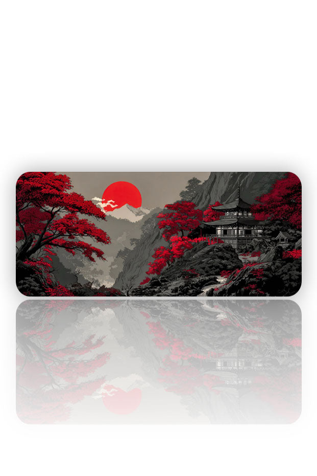 Japon Sanatı Temalı Büyük Boy Mouse Pad – Sakura Ağaçlı Minimal Tasarım