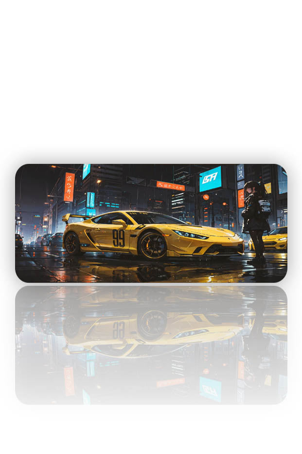 Sarı Fırtına – Cyberpunk Süper Araba Mouse Pad