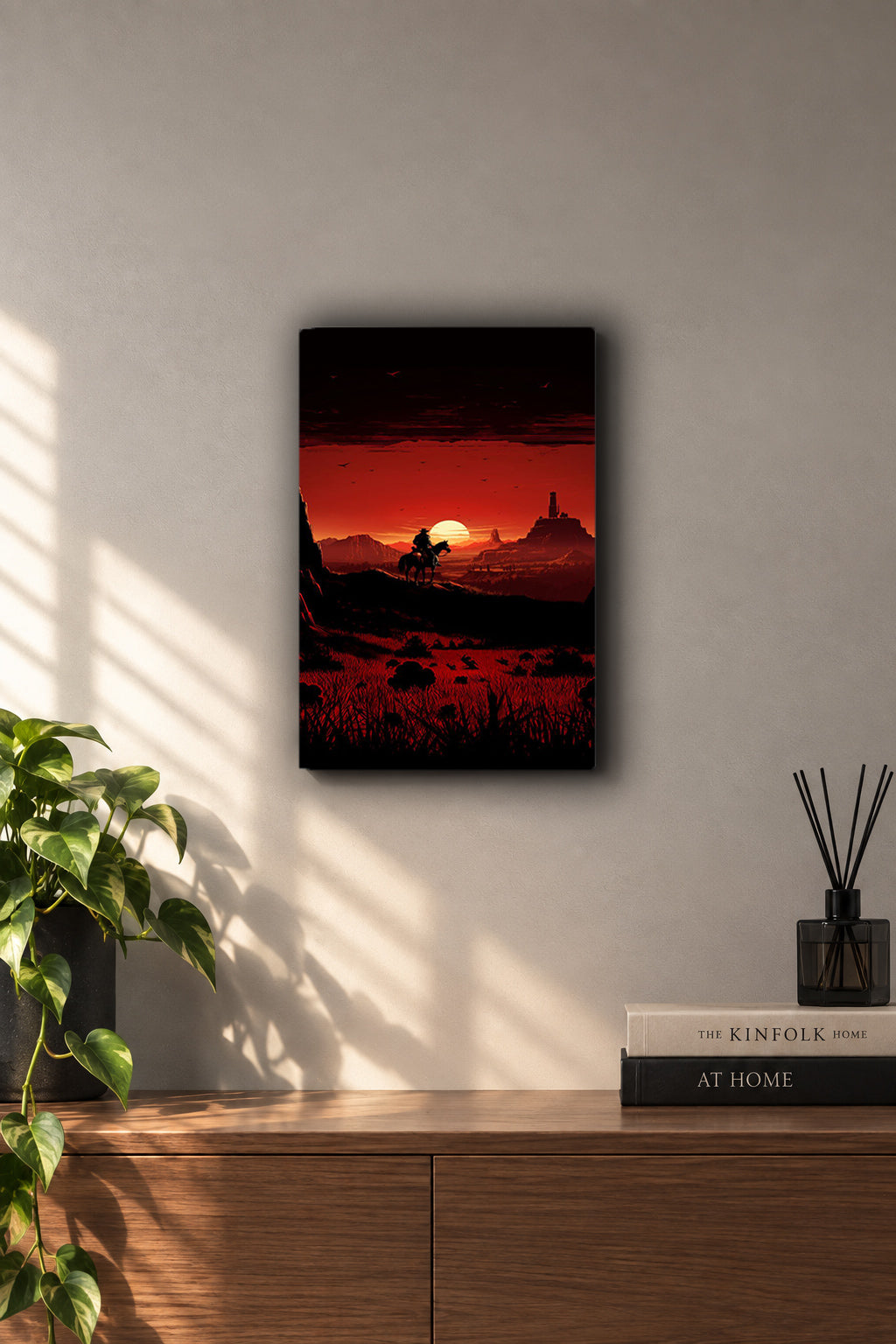 Red Dead Redemption 2 Sunset Outlaw Silhouette Metal Duvar Tablosu