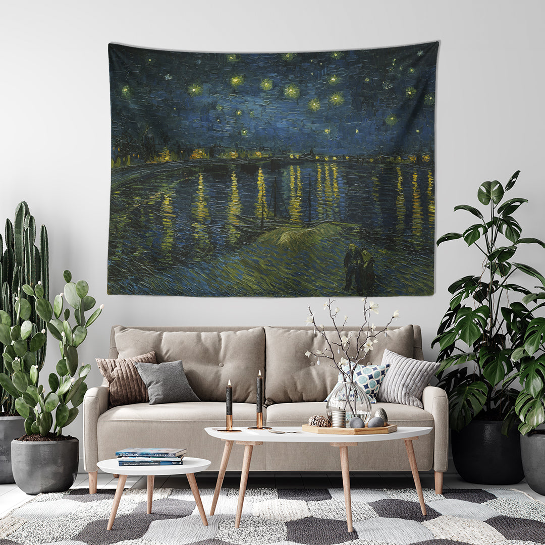 Rhone Üzerinde Yıldızlı Gece - Van Gogh Duvar Örtüsü