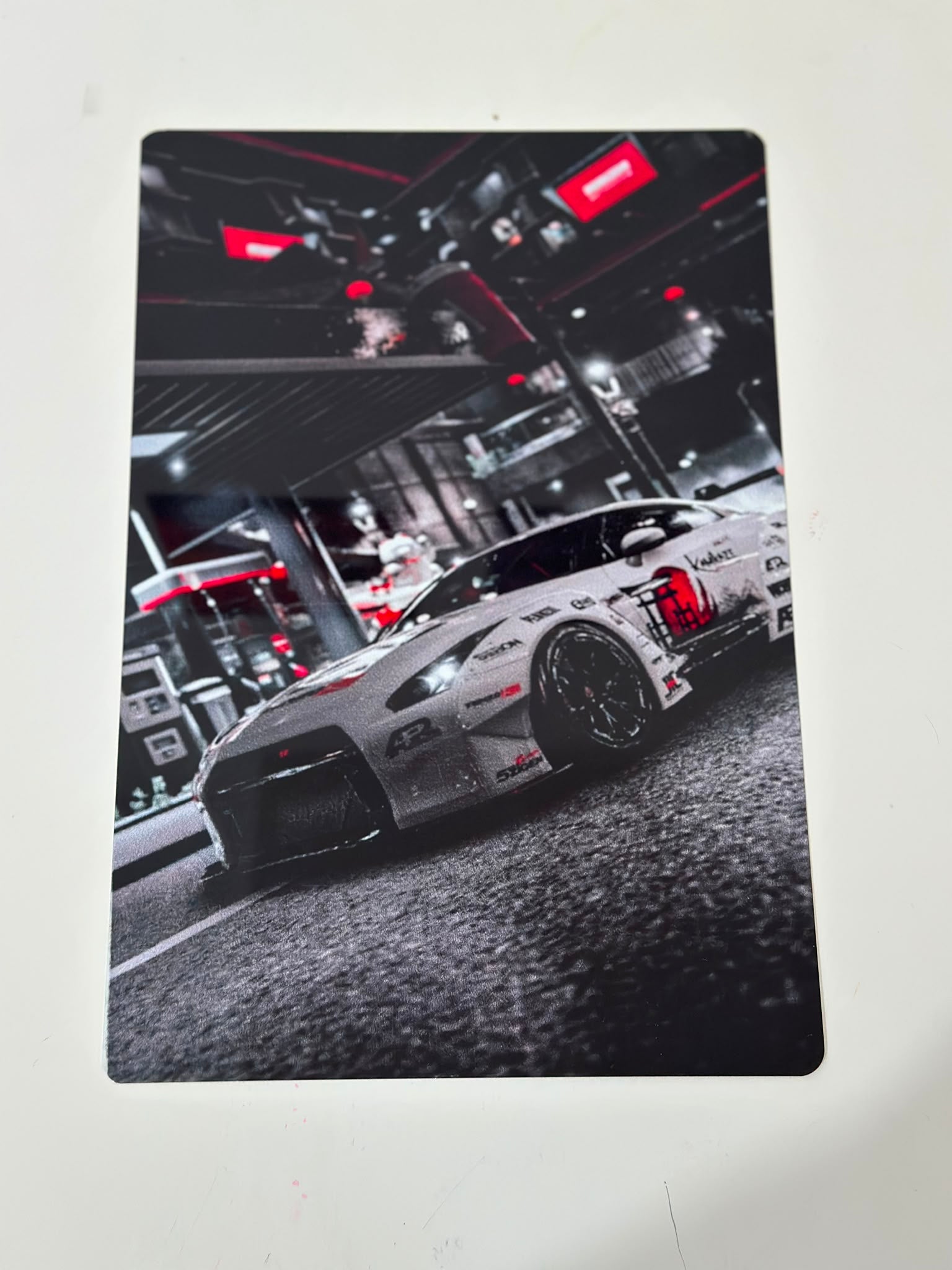 Nissan GT-R R35 Liberty Walk Night Gas Station Metal Duvar Tablosu