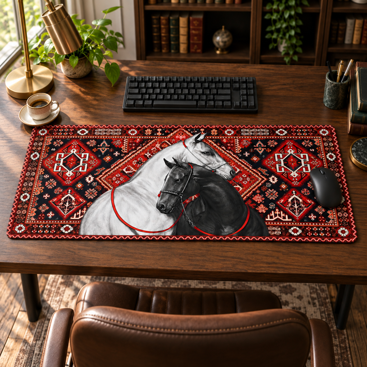 İkiz Atlar Vintage Halı Desenli Mouse Pad