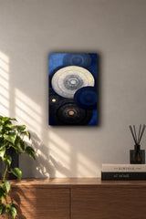 Celestial Mandala Gold & Navy Blue Metal Duvar Tablosu