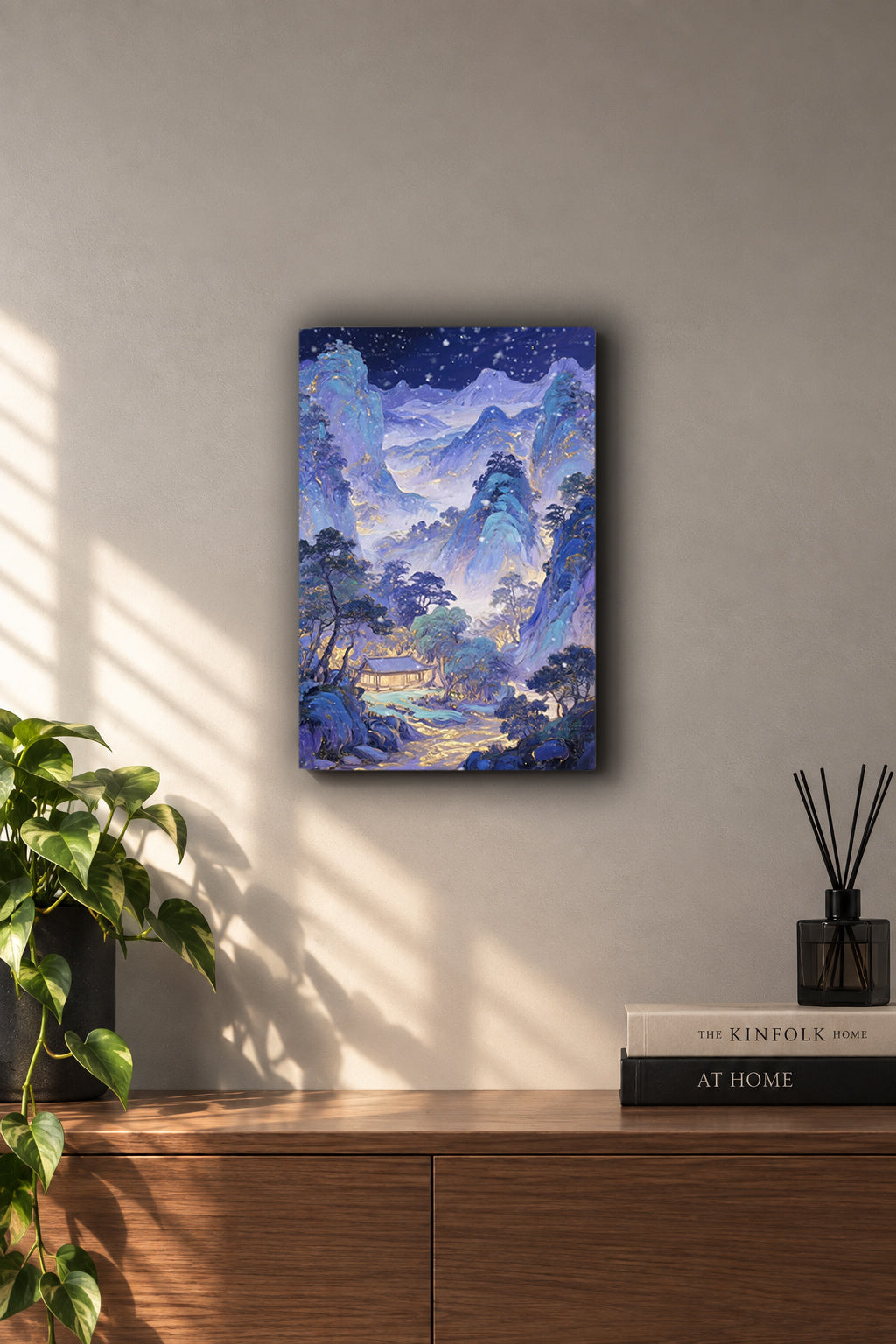 Mystic Blue Mountain Cabin Metal Duvar Tablosu
