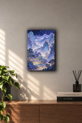 Mystic Blue Mountain Cabin Metal Duvar Tablosu