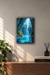 Secret Canyon Waterfall Sunbeams Metal Duvar Tablosu