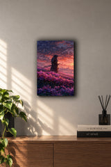 Lone Samurai Pink Flower Field Sunset Metal Duvar Tablosu