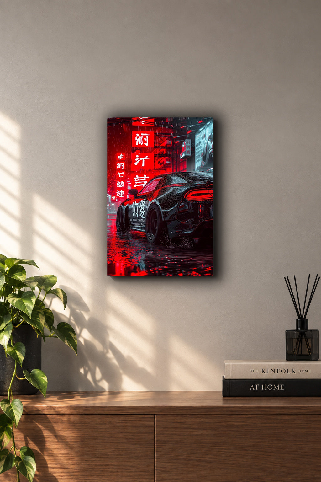 Toyota Supra MK5 Cyber Red Neon Nights Metal Duvar Tablosu