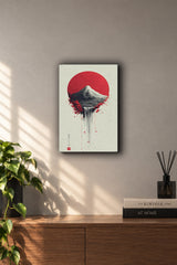 Mount Fuji Red Sun Minimalist Japanese Metal Duvar Tablosu