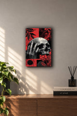 Memento Mori Skull Crimson Collage Metal Duvar Tablosu