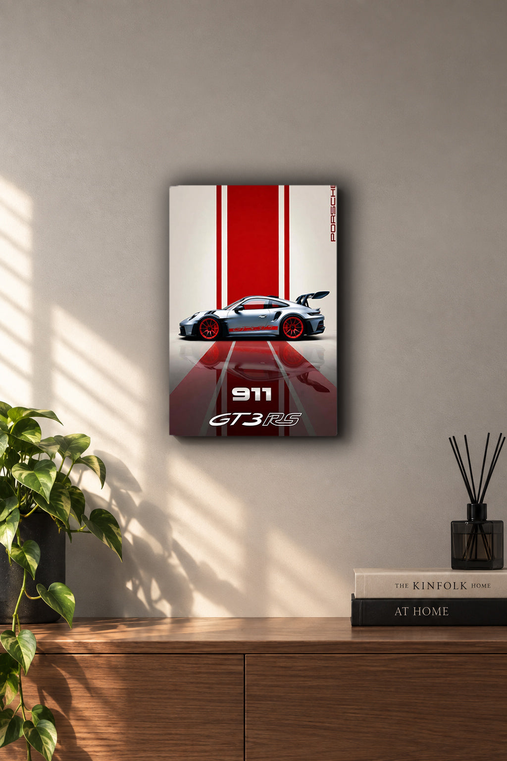 Porsche 911 GT3 RS Red Stripe Minimalist Metal Duvar Tablosu