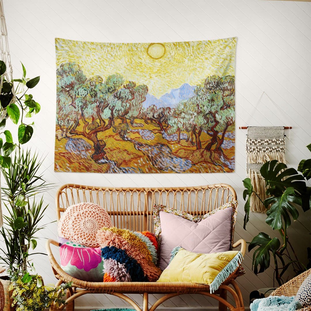 WALLHANG | Olive Trees with Yellow Sky and Sun | Duvar Örtüsü | wallhang.com.tr