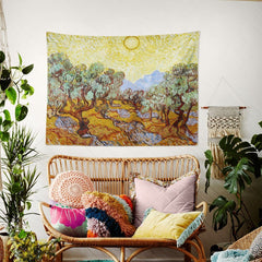 WALLHANG | Olive Trees with Yellow Sky and Sun | Duvar Örtüsü | wallhang.com.tr