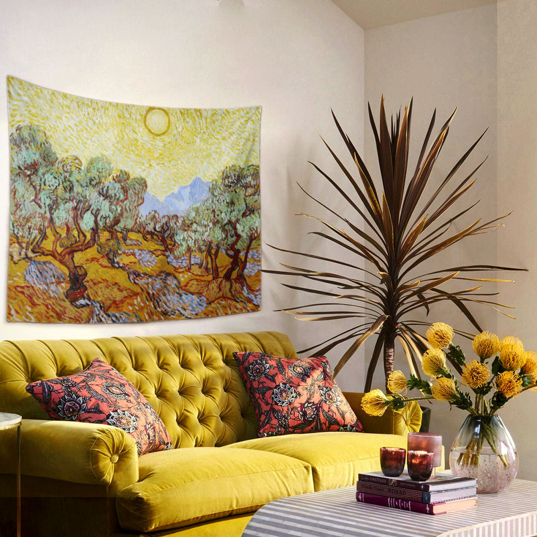 WALLHANG | Olive Trees with Yellow Sky and Sun | Duvar Örtüsü | wallhang.com.tr